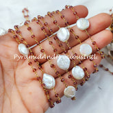 Amethyst Beaded Chain, Mother Of Pearl Wire Wrapped Chain, Rosary Chain, Boho Chain, Jewelry Making Chain – SELLING BY FOOT